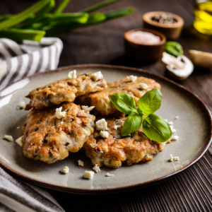 mushroom crab cakes on a platter