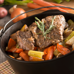 pot roast in a cast iron pan