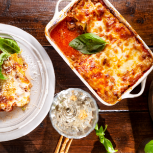 Vegetable lasagne in a pan