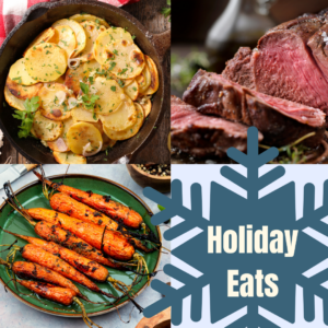 collage of potatoes, carrots and roast beef