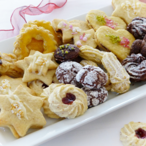platter of assorted holiday cookies