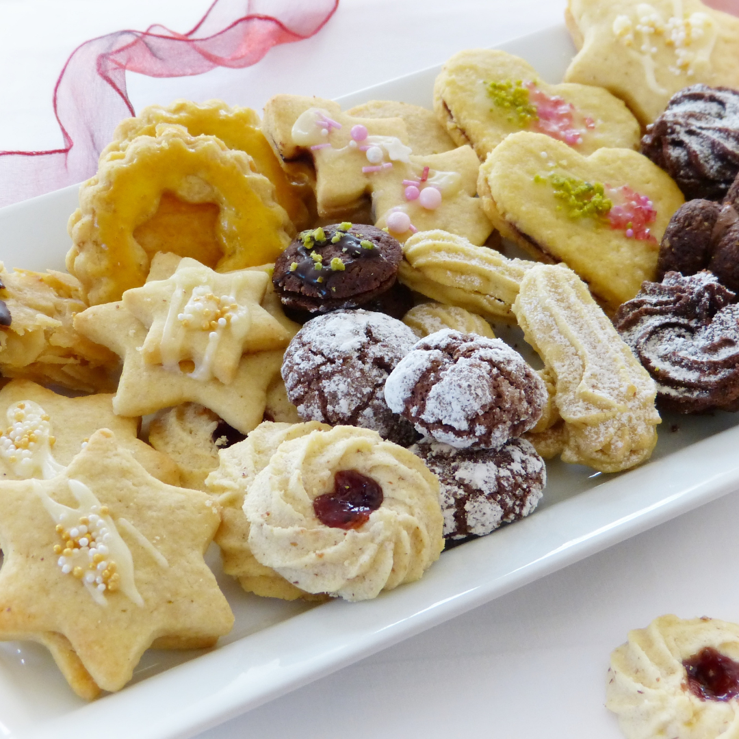 platter of assorted holiday cookies