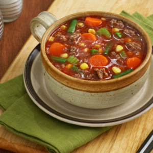 a bowl of vegetable beef soup
