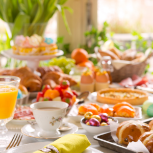 brunch table set for Easter