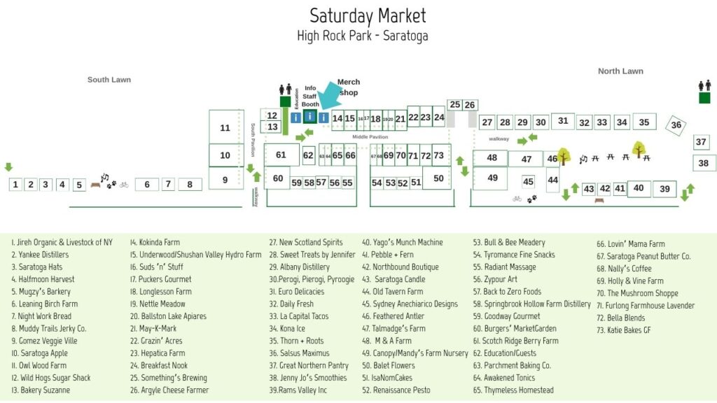 Map of vendors at the Saturday Market