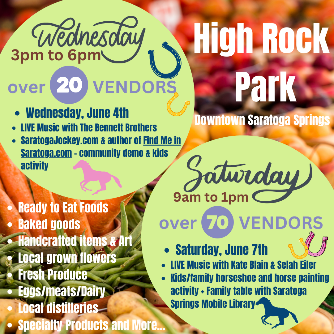 A listing of activities at the Saratoga Farmers Market for Belmont Weekend
