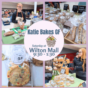 Collage of Katie Bakes Gluten Free at market