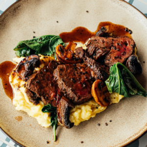 Pan Roasted Pork Chops on mashed potatoes