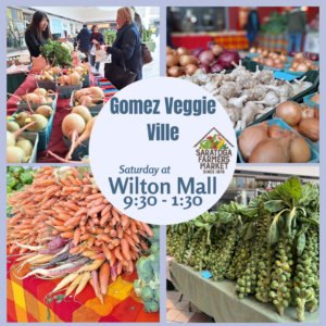 A collage of Gomez Veggie Ville pics at market